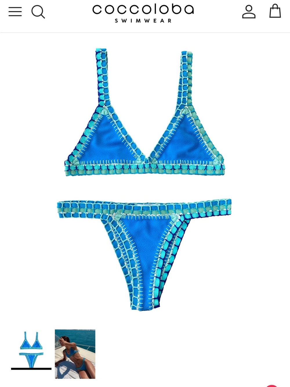 NWT Coccoloba Crochet Trim Light Blue Triangle Bikini